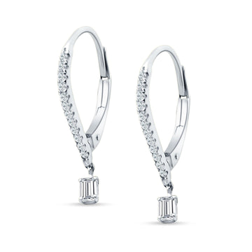 Dangle Hoop Leverback Earrings Round & Baguette CZ 925 Sterling Silver
